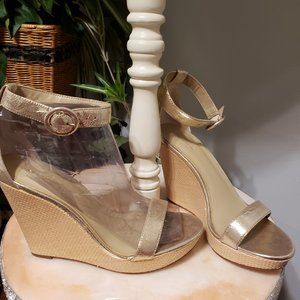 New Ann Taylor Gold Metallic Wedge Espadrilles